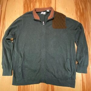 Southern Pines Men's XXL Full Zip Sweater Jacket Green‎ Brown Shoulder Patch